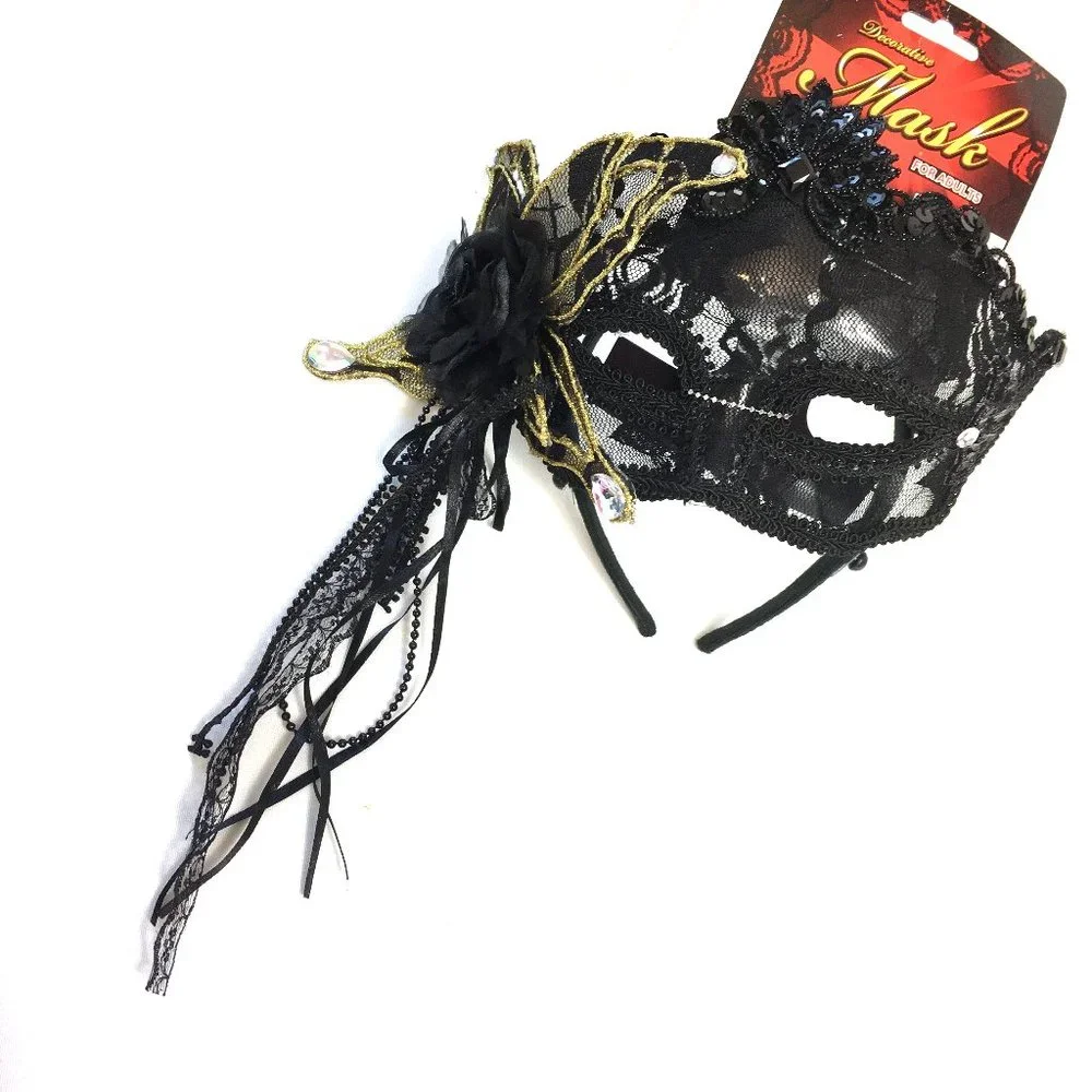 Halloween Venetian Masquerade Blk Lace Mask NWT NOS